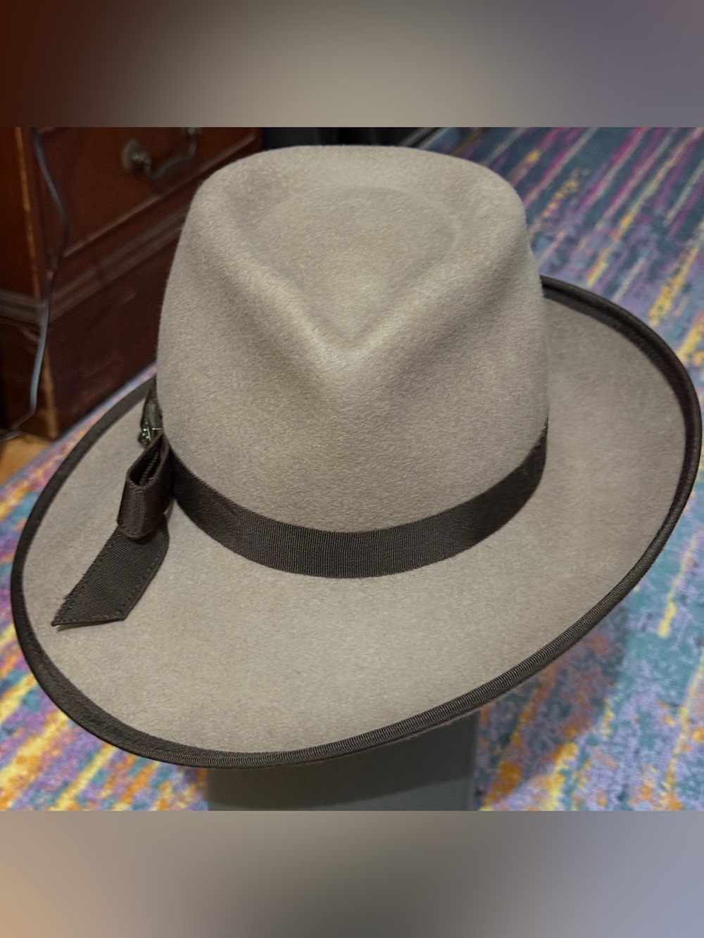 NWOT Eric Javits Brown-Gray Wool Felt Fedora with Upturned Brim - One Size